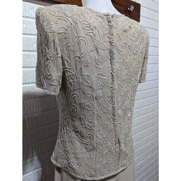 Talbots Women's Tan 2 Piece Set Lined Beaded Top and Maxi Skirt Size 10 - Picture 5 of 10